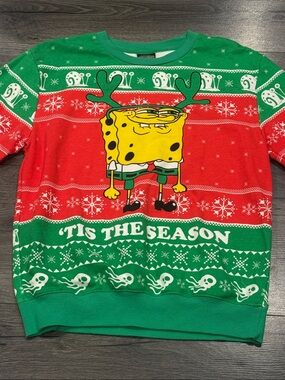 SpongeBob Squarepants Green Red Holiday Crewneck Sweater